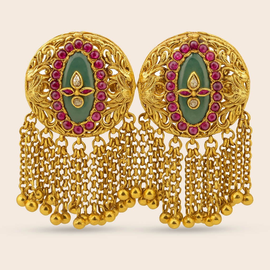 Aanura Gold-Plated Green Ruby Tassel Rings