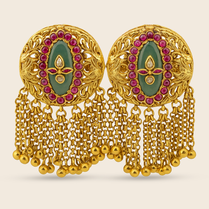 Aanura Gold-Plated Green Ruby Tassel Rings