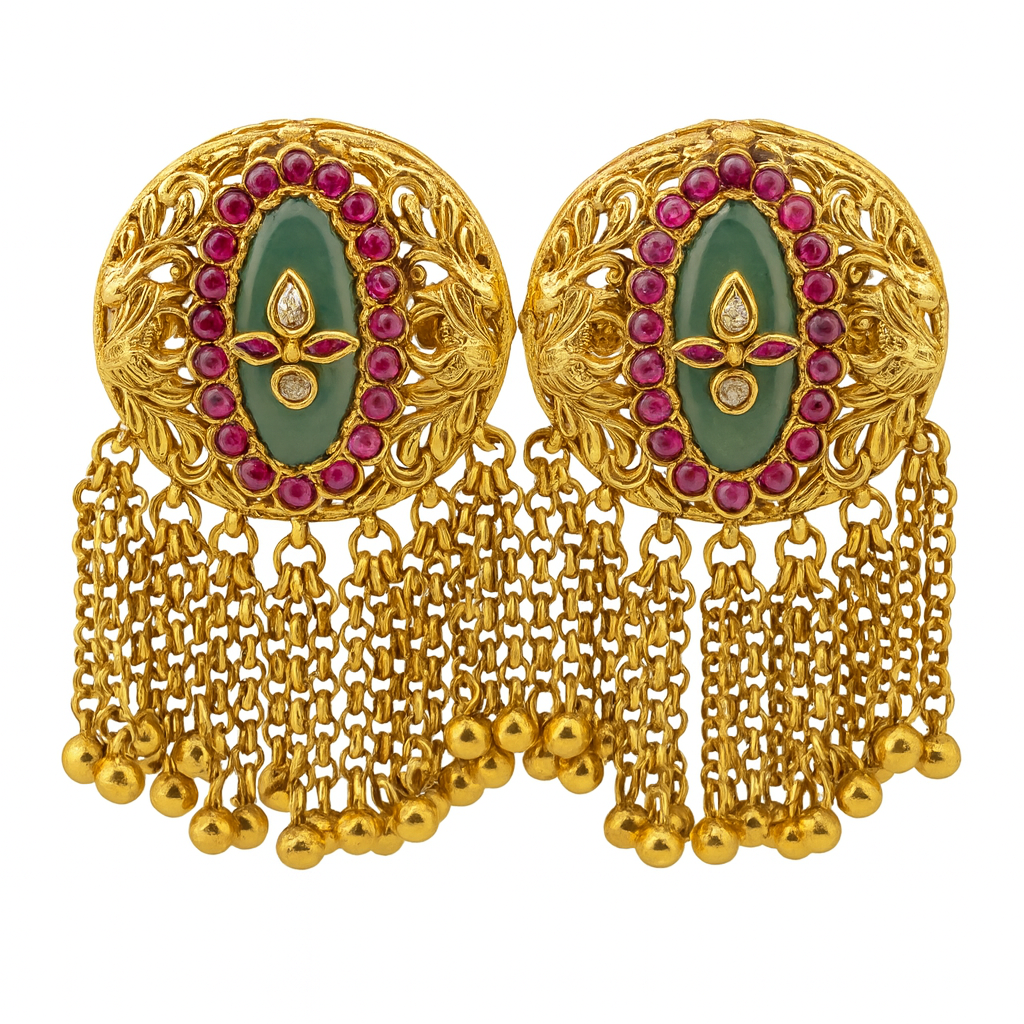 Aanura Gold-Plated Green Ruby Tassel Rings