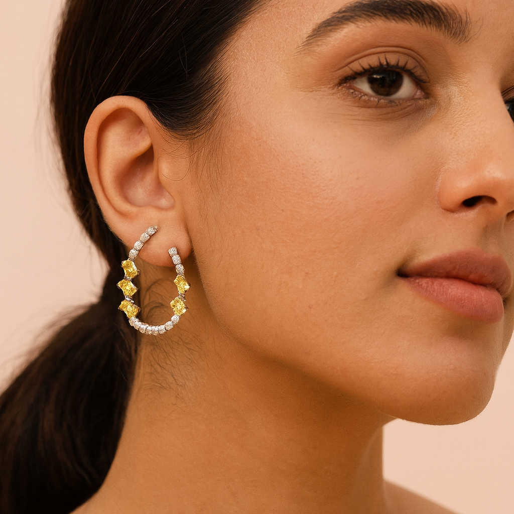 Aanura Pink Crystal Sparkling Hoop Earrings