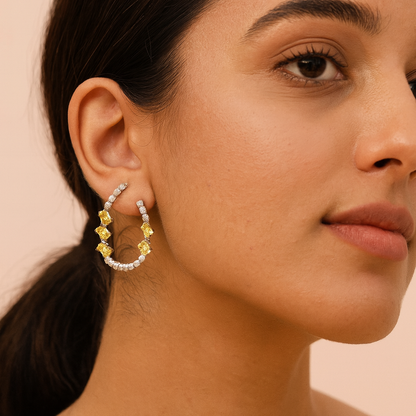 Aanura Pink Crystal Sparkling Hoop Earrings