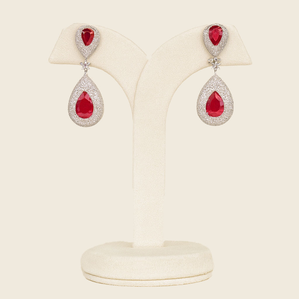 Aanura Ruby Teardrop Double Dangle Earrings
