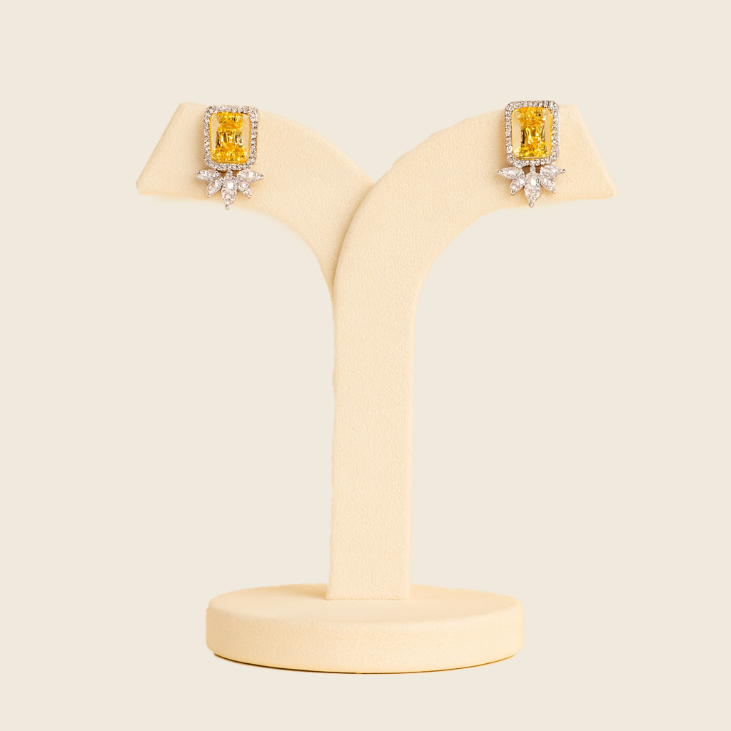 Aanura Yellow Cushion-Cut CZ Cluster Earrings