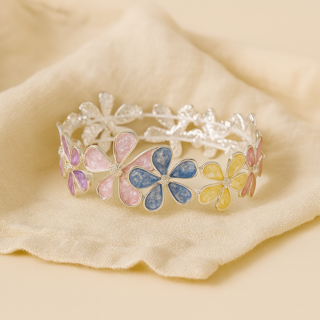 Aanura Pastel Blossom Silver Floral Bracelet