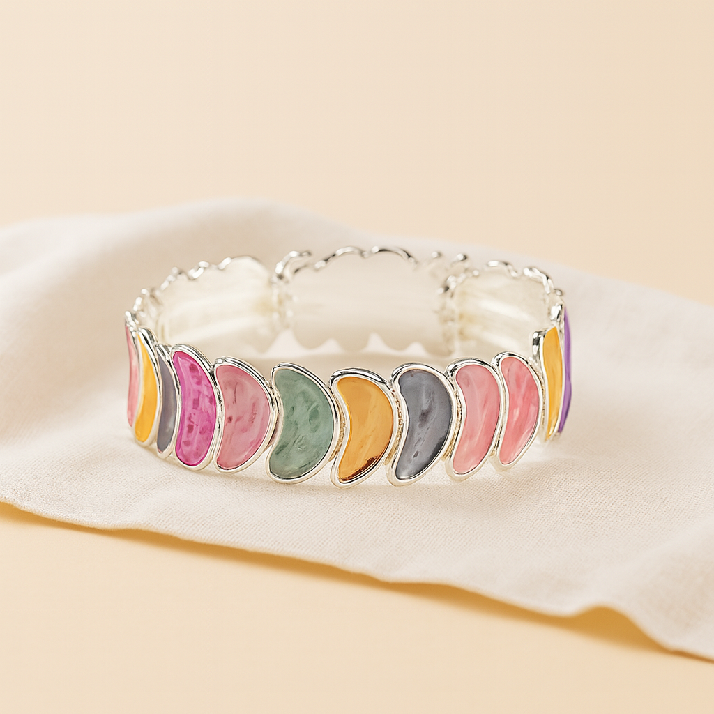 Aanura Pastel Petals Abstract Silver Bracelet