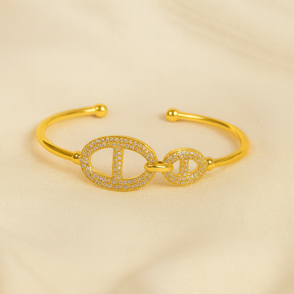 Aanura Double Oval Gold Open Cuff Bracelet