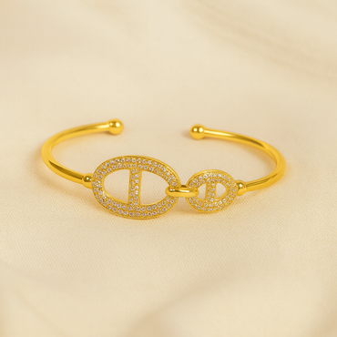 Aanura Double Oval Gold Open Cuff Bracelet