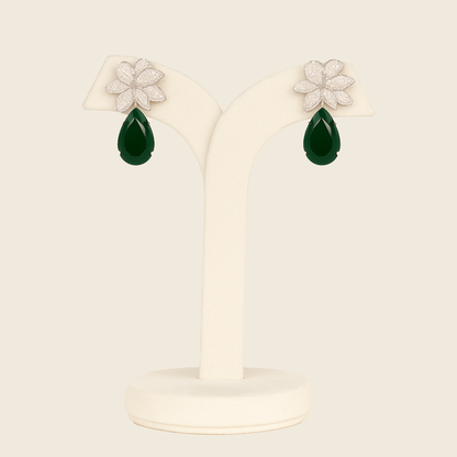 Aanura Green Teardrop Floral Dangle Earrings