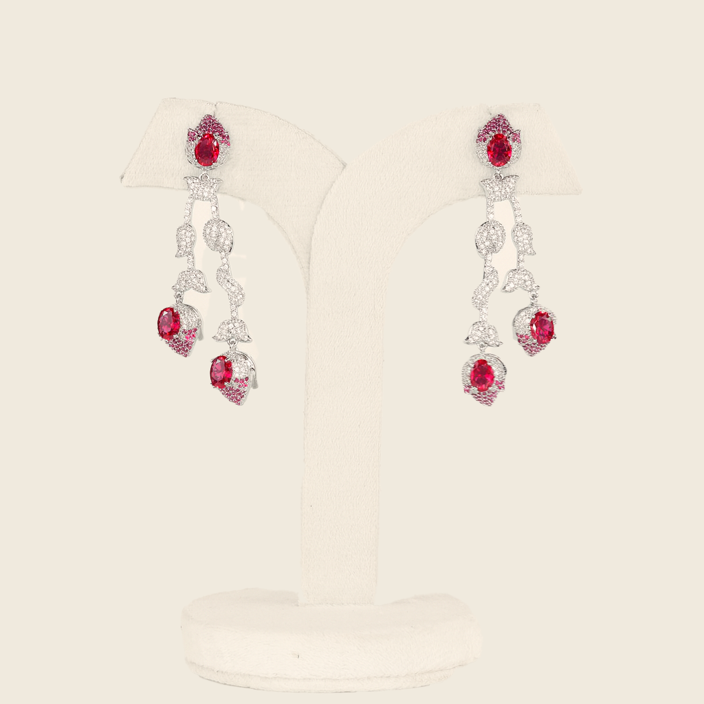 Aanura Silver Ruby Dangle Statement Earrings