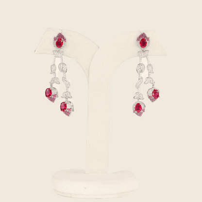 Aanura Silver Ruby Dangle Statement Earrings