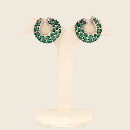 Aanura Emerald Green Encrusted Hoop Earrings