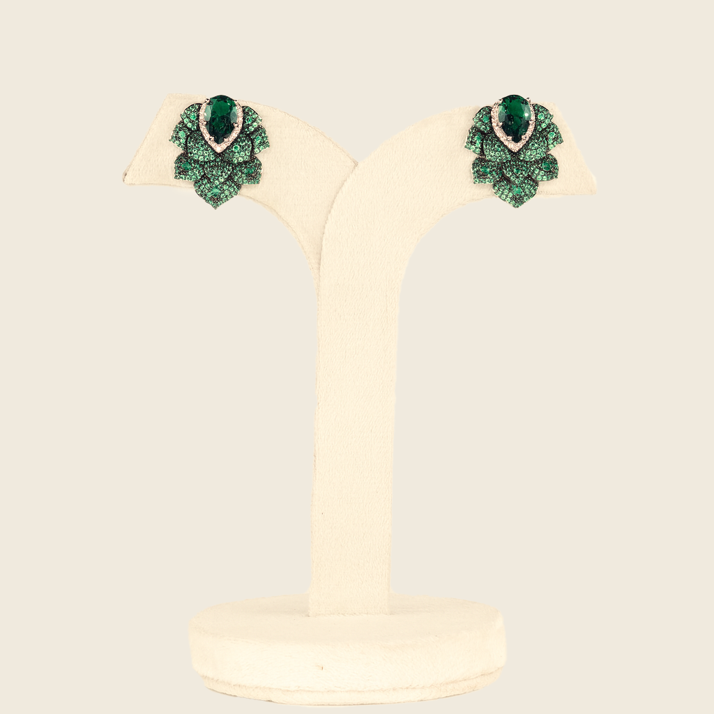 Aanura Emerald Green Leaf Stud Earrings