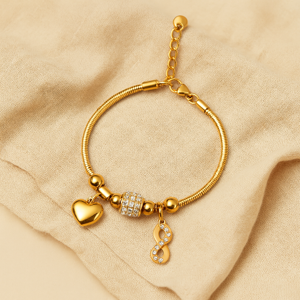 Aanura Gold Infinity & Heart Charm Bracelet