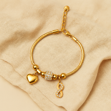 Aanura Gold Infinity & Heart Charm Bracelet