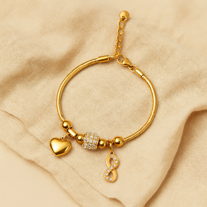 Aanura Gold Infinity & Heart Charm Bracelet