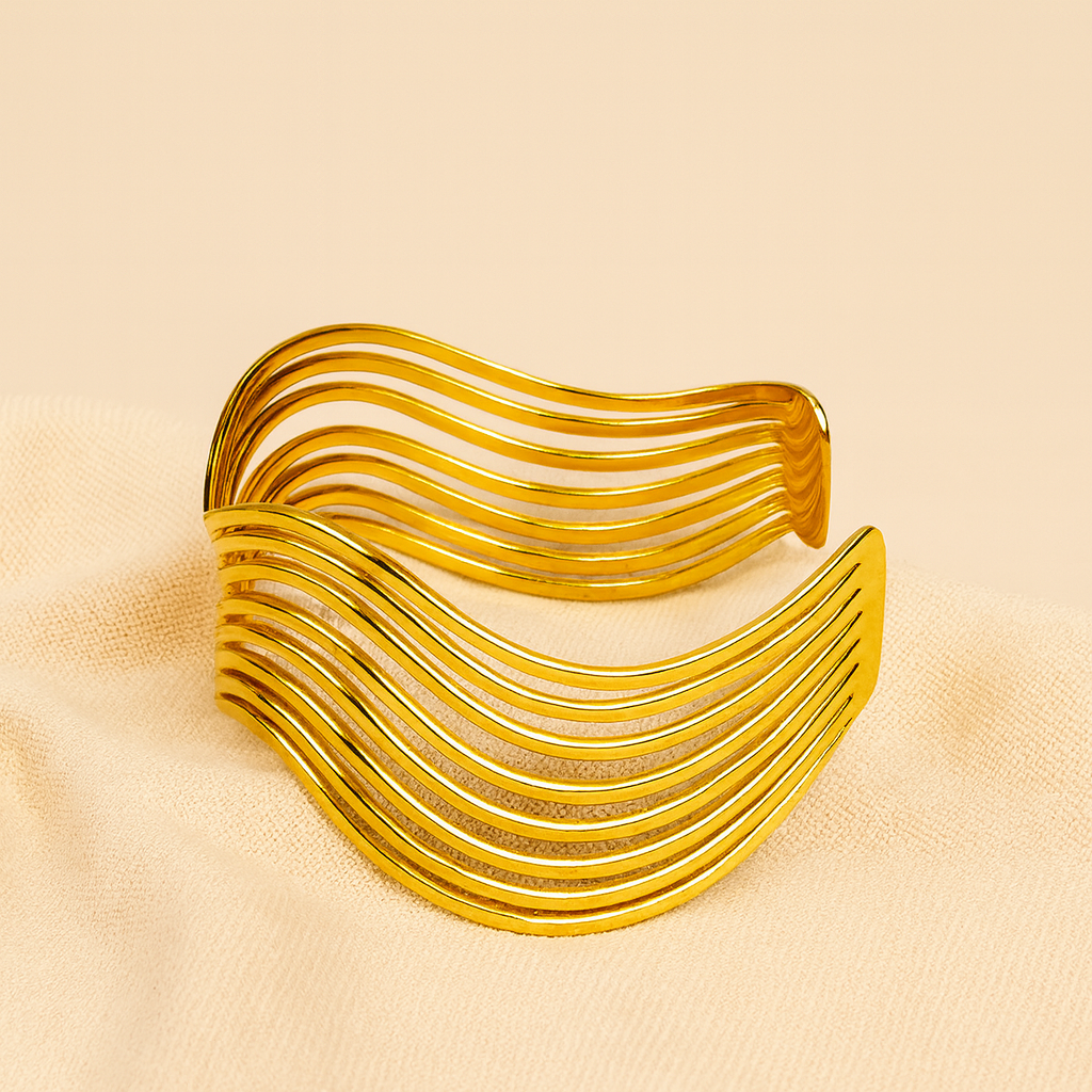 Aanura Wave Pattern Gold Cuff Bracelet