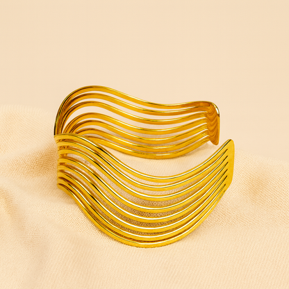 Aanura Wave Pattern Gold Cuff Bracelet