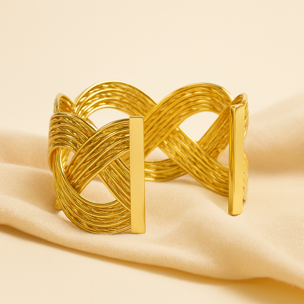 Aanura Golden Infinity Weave Statement Bracelet