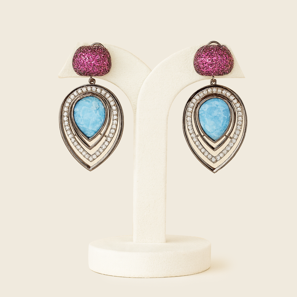 Aanura Blue Teardrop Dual-Tone Dangle Earrings