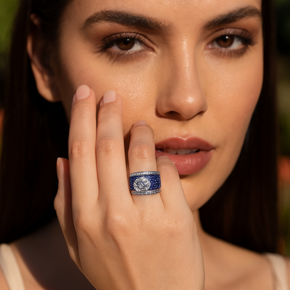 Aanura Silver Wide-Band Emerald Pavé Statement Ring