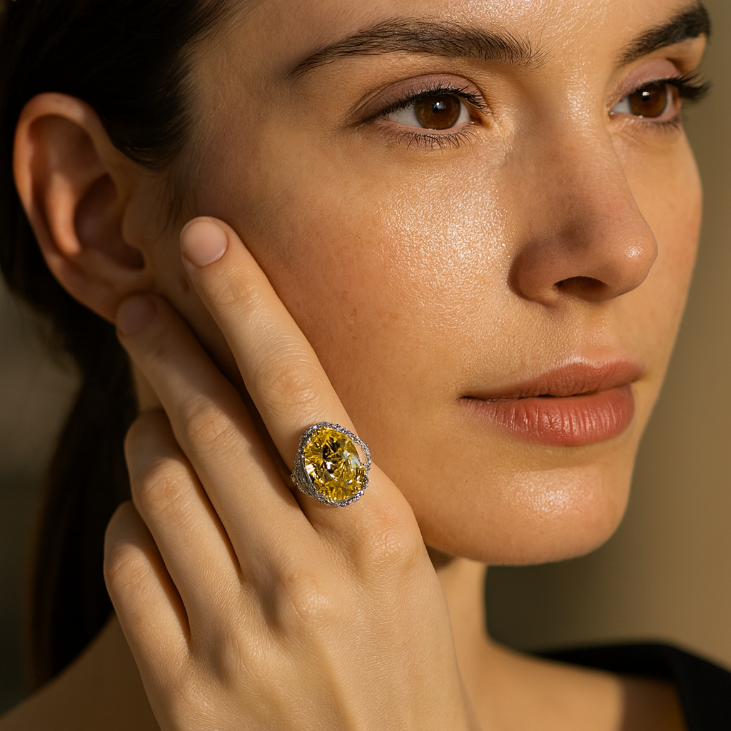 Aanura Silver Yellow Gem Vintage Cocktail Ring