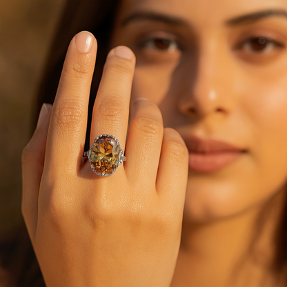 Aanura Silver Yellow Gem Vintage Cocktail Ring
