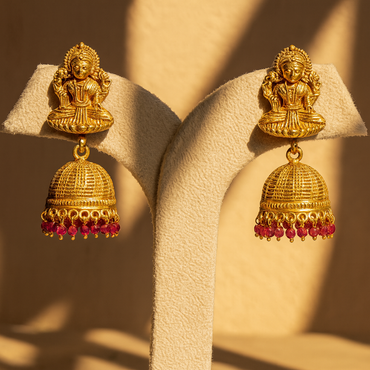 Aanura Temple Earrings with Red Stone Drop