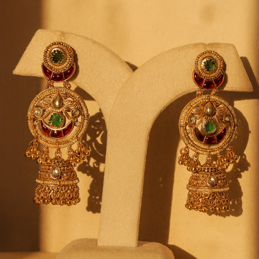 Aanura Gold-Plated Green Ruby Long Earrings