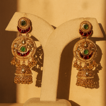 Aanura Gold-Plated Green Ruby Long Earrings