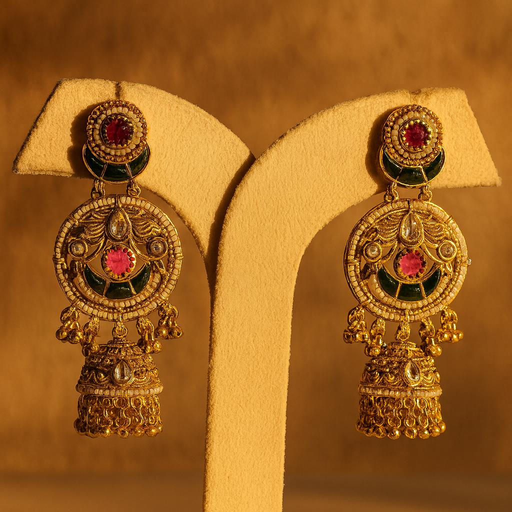 Aanura Gold-Plated Green Ruby Long Earrings