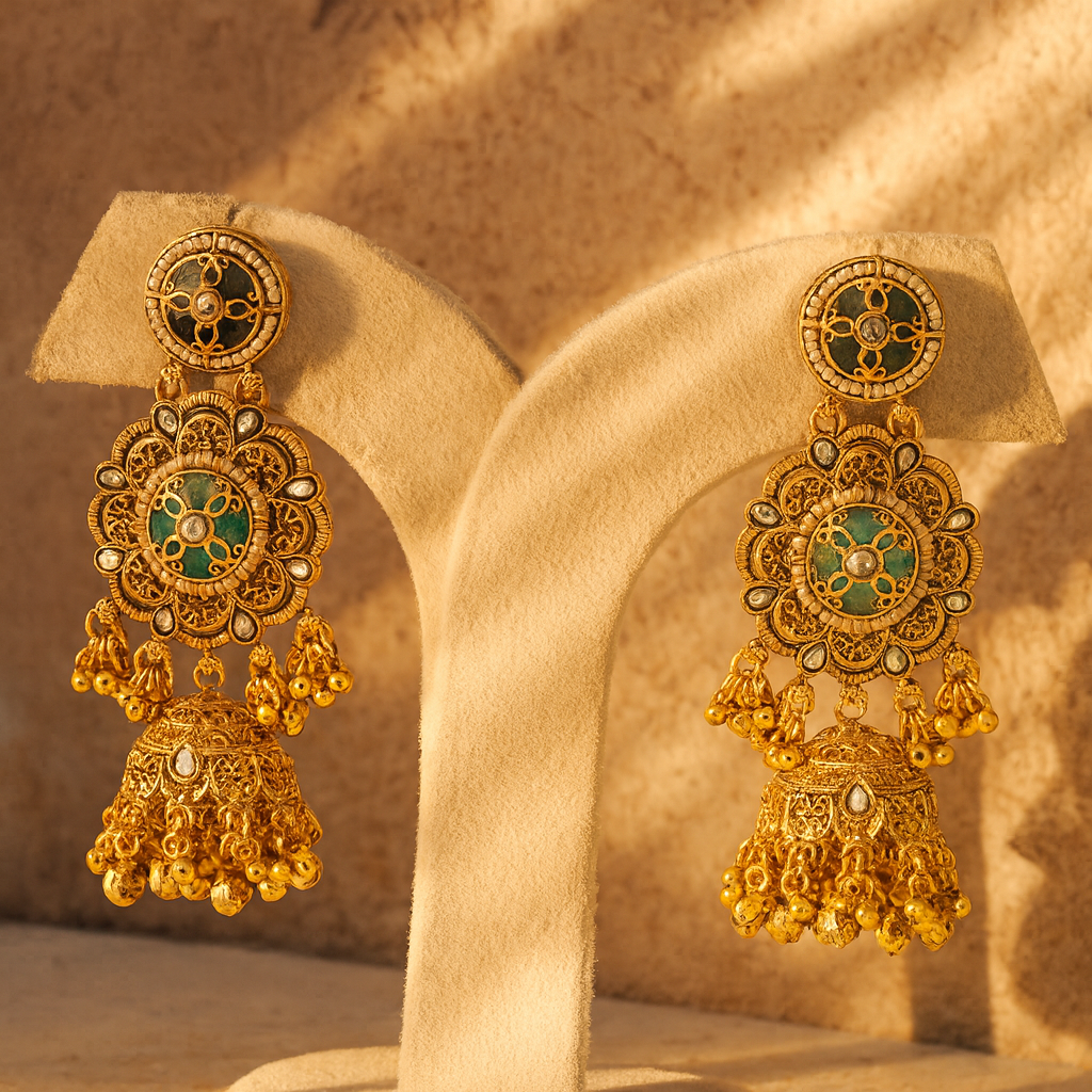 Aanura Green Enamel Antique Floral Earrings