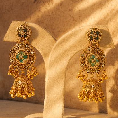Aanura Green Enamel Antique Floral Earrings