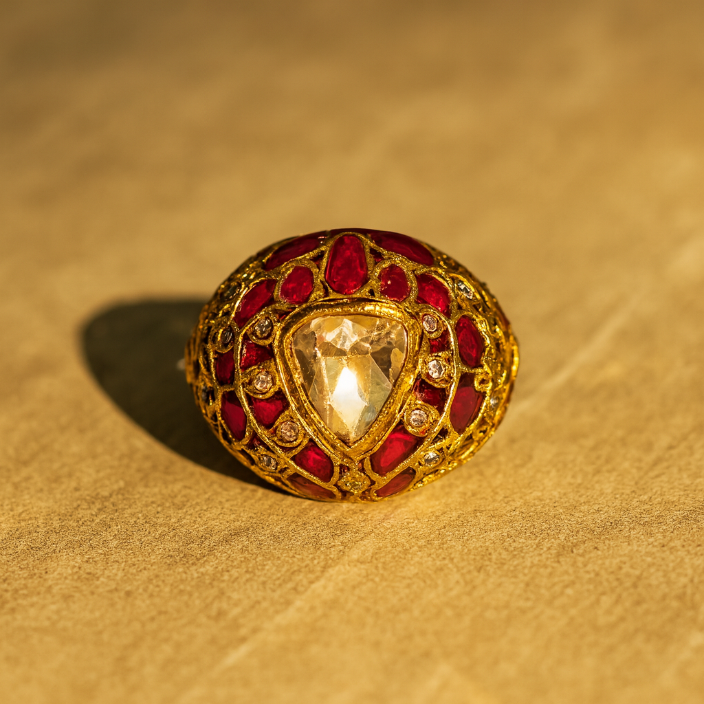 Aanura Gold-Plated Navratna Heritage Statement Ring