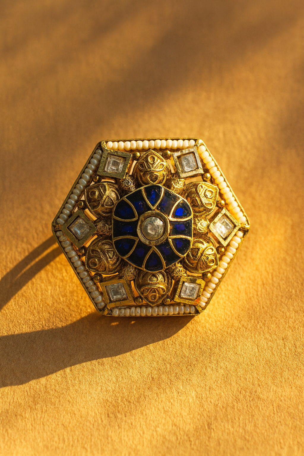 Aanura Gold-Plated Hexagon Green & Ruby Statement Ring