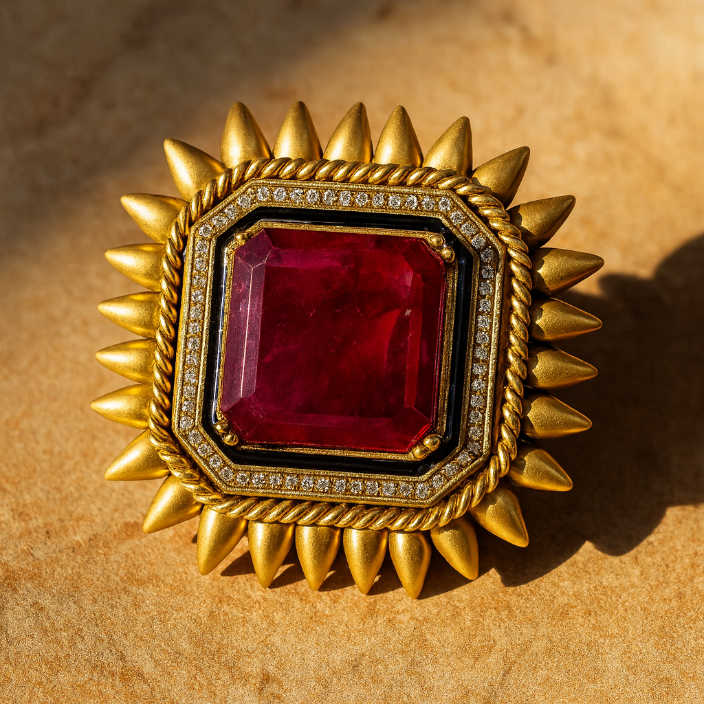 Aanura Gold-Plated Square Green Stone Statement Ring