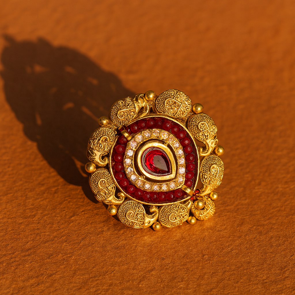 Aanura Gold-Plated Red Teardrop Heritage Ring