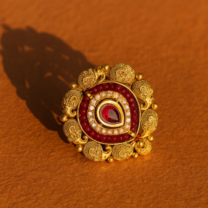 Aanura Gold-Plated Red Teardrop Heritage Ring