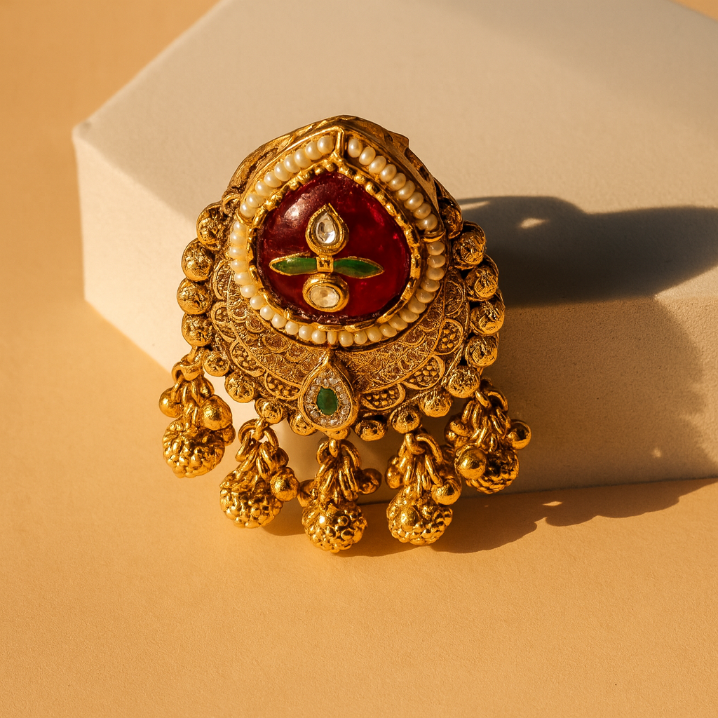 Aanura Gold-Plated Ruby Green Heritage Ring