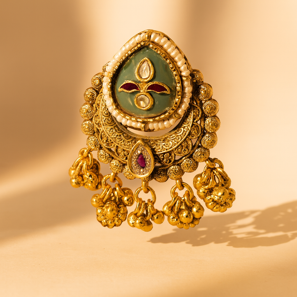 Aanura Gold-Plated Ruby Green Heritage Ring