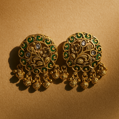 Aanura Gold-Plated Green Enamel Floral Rings
