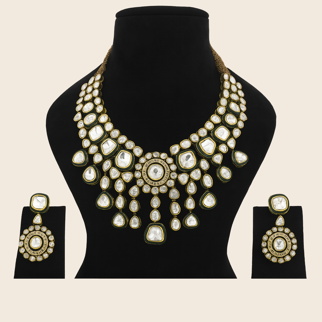 Aanura Layered Kundan Bridal Necklace with Earrings