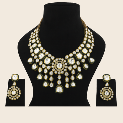 Aanura Layered Kundan Bridal Necklace with Earrings