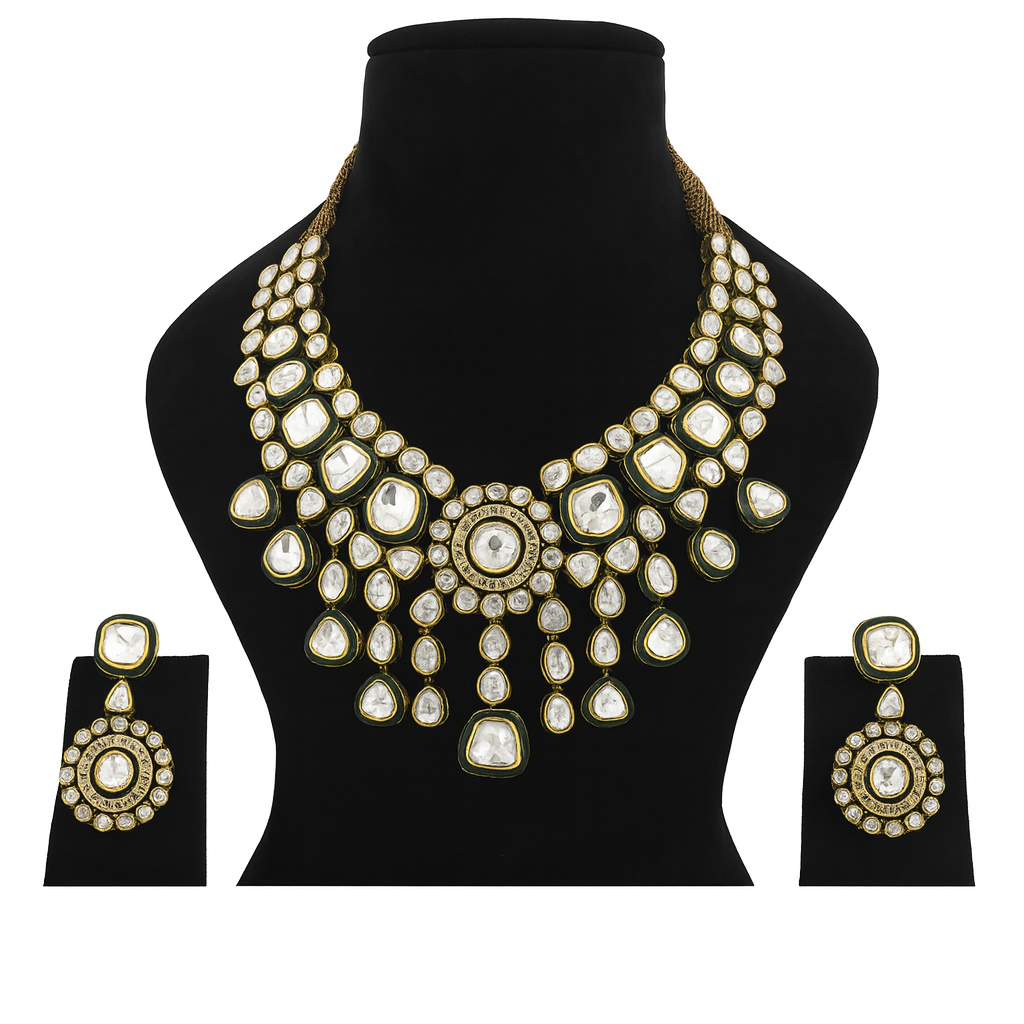 Aanura Layered Kundan Bridal Necklace with Earrings