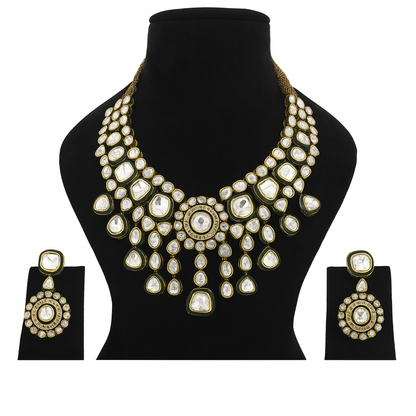 Aanura Layered Kundan Bridal Necklace with Earrings