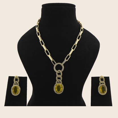 Aanura Red Stone Chain-Link Necklace with Earrings