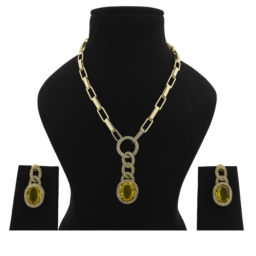 Aanura Red Stone Chain-Link Necklace with Earrings