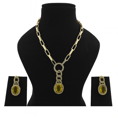 Aanura Red Stone Chain-Link Necklace with Earrings