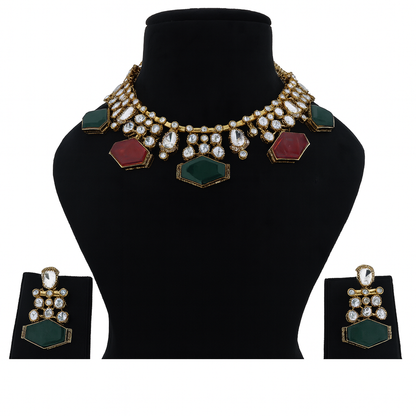 Aanura Dual-Tone Emerald Ruby Kundan Heritage Necklace