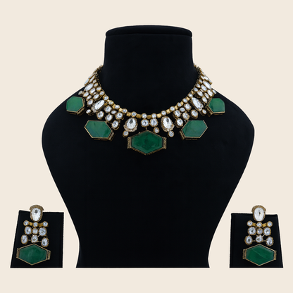 Aanura Dual-Tone Emerald Ruby Kundan Heritage Necklace