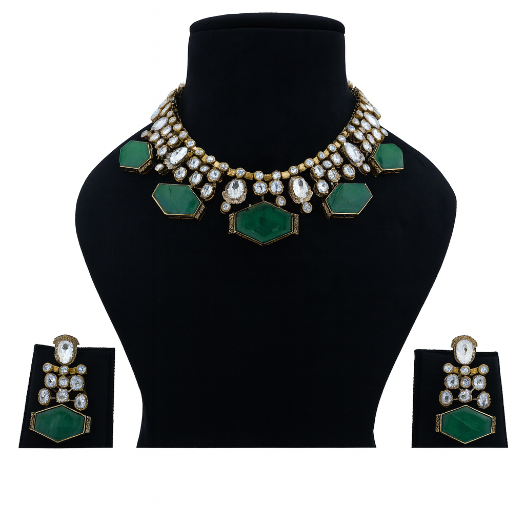Aanura Dual-Tone Emerald Ruby Kundan Heritage Necklace